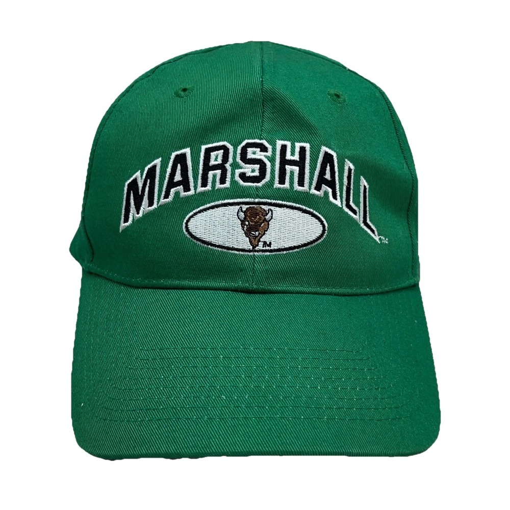 Vintage Marshall Thundering Herd Hat Cap Snap Back Green Spell Out Y2K 00s *